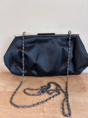 Lulu Townsend Black Satin Like Clutch/Crossbody/Wristlet Evening