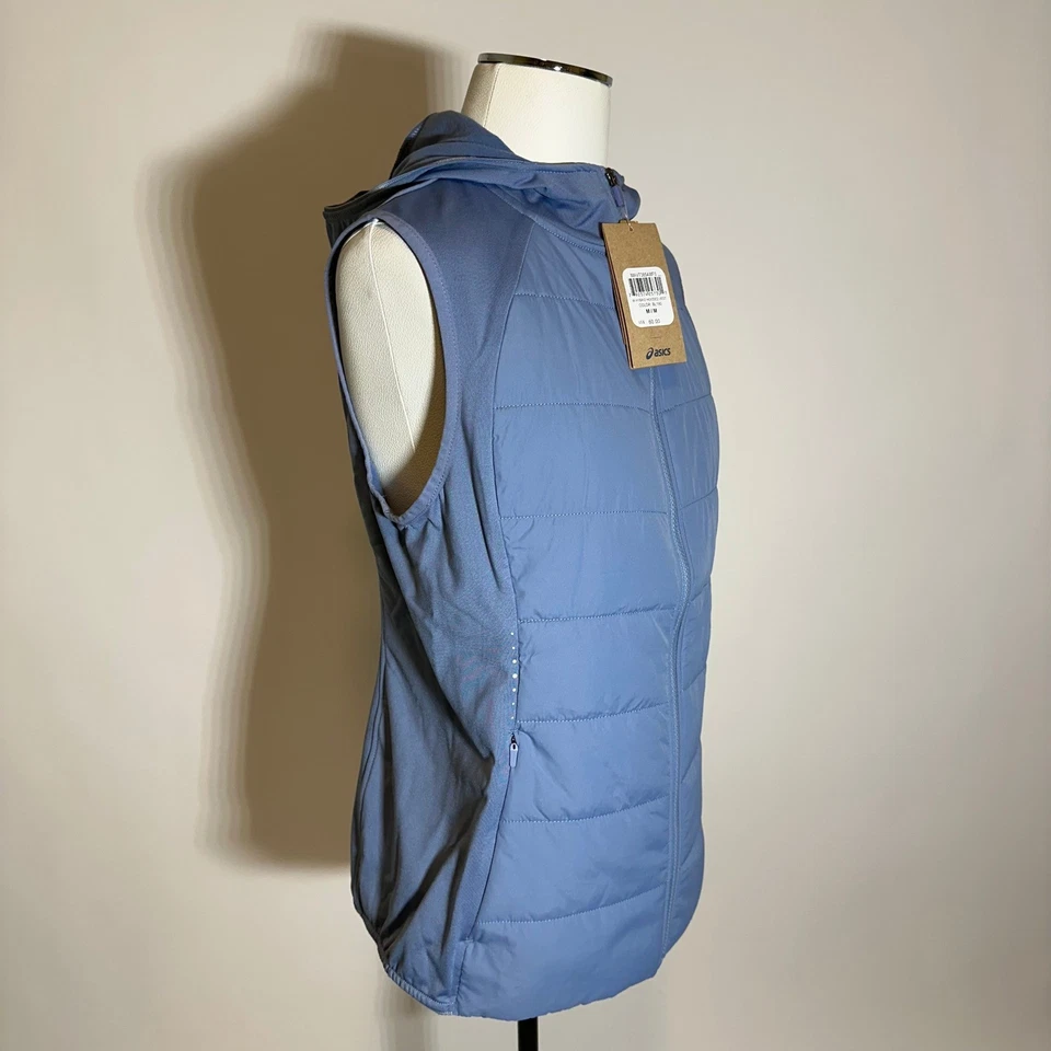 NWT ASICS Womens Hybrid Knit Quilted Panel Hooded Vest Dusty Blue Medium Running - Image 2 of 4