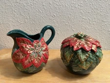 Fitz and Floyd 1994 Poinsettia Sugar and Creamer Set
