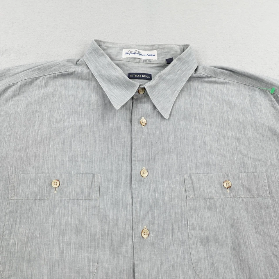 Vintage Gitman Bros Shirt Mens XL 17.5 Gray Button Up Linen Blend Frontier USA - Image 2 of 4
