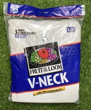 VTG Fruit of The Loom 3 Pack V Neck T Shirts Mens L White 100 Cotton 1996