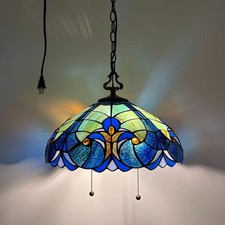 Tiffany Style Hanging Lighting Plug In Green Blue Stained Glass 75'H*16"W*16"D