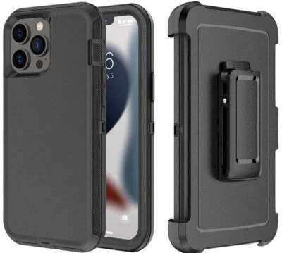 Black Rugged Defender Case for iPhone 13 ONLY With ( Belt clip Fits Otter Box)