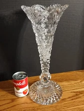 Rare American brilliant period Hawks Queens cut 15.75" cut crystal trumpet vase