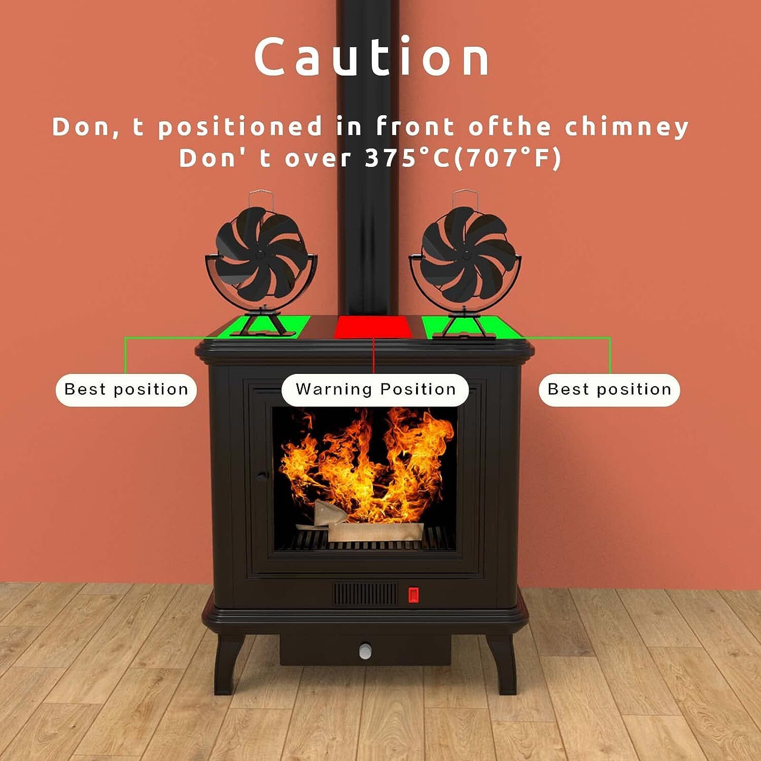 7 Blades Heat Powered Stove Fan Warm Heat Booster Small Space Log Wood