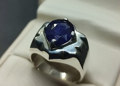 Natürlicher 5 Karat königlicher tiefblauer Saphir Sterlingsilber 925 Handarbeit Herrenring