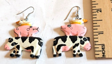Colorful Joke Earrings - Bird on Pig on Cow