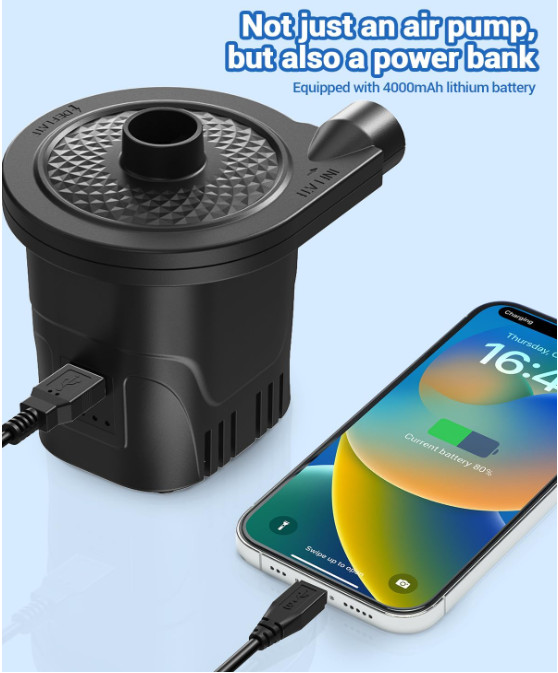 Dr.meter Air Pump – Rechargeable 4000mAh for Pools, Boats, Airbeds