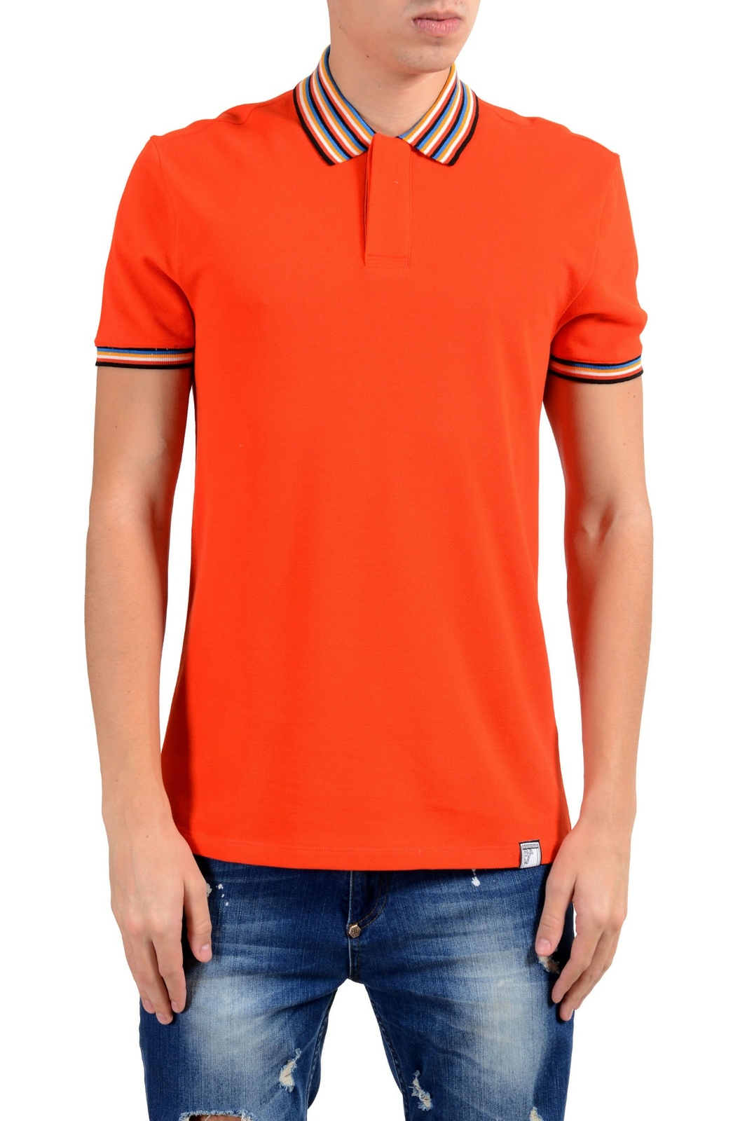 Мужская оранжевая рубашка поло с коротким рукавом из коллекции Versace 20490₽