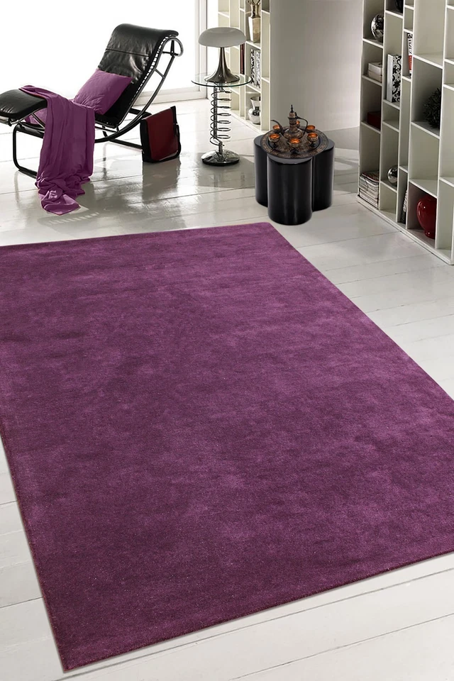 Handmade Tufted 100% Wool Area Rugs Modern Living Room Purple Carpets 4x6 5x8 Ft - Image 4 of 4