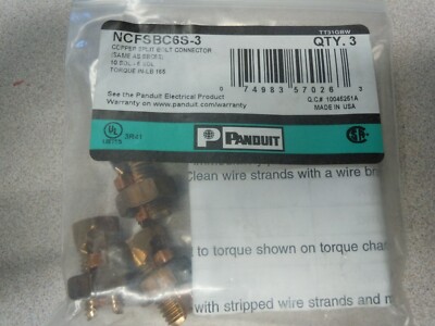 Panduit SBC6S Split Bolt Copper Connector Dual Rated #8Str- #6Sol LOT OF 3