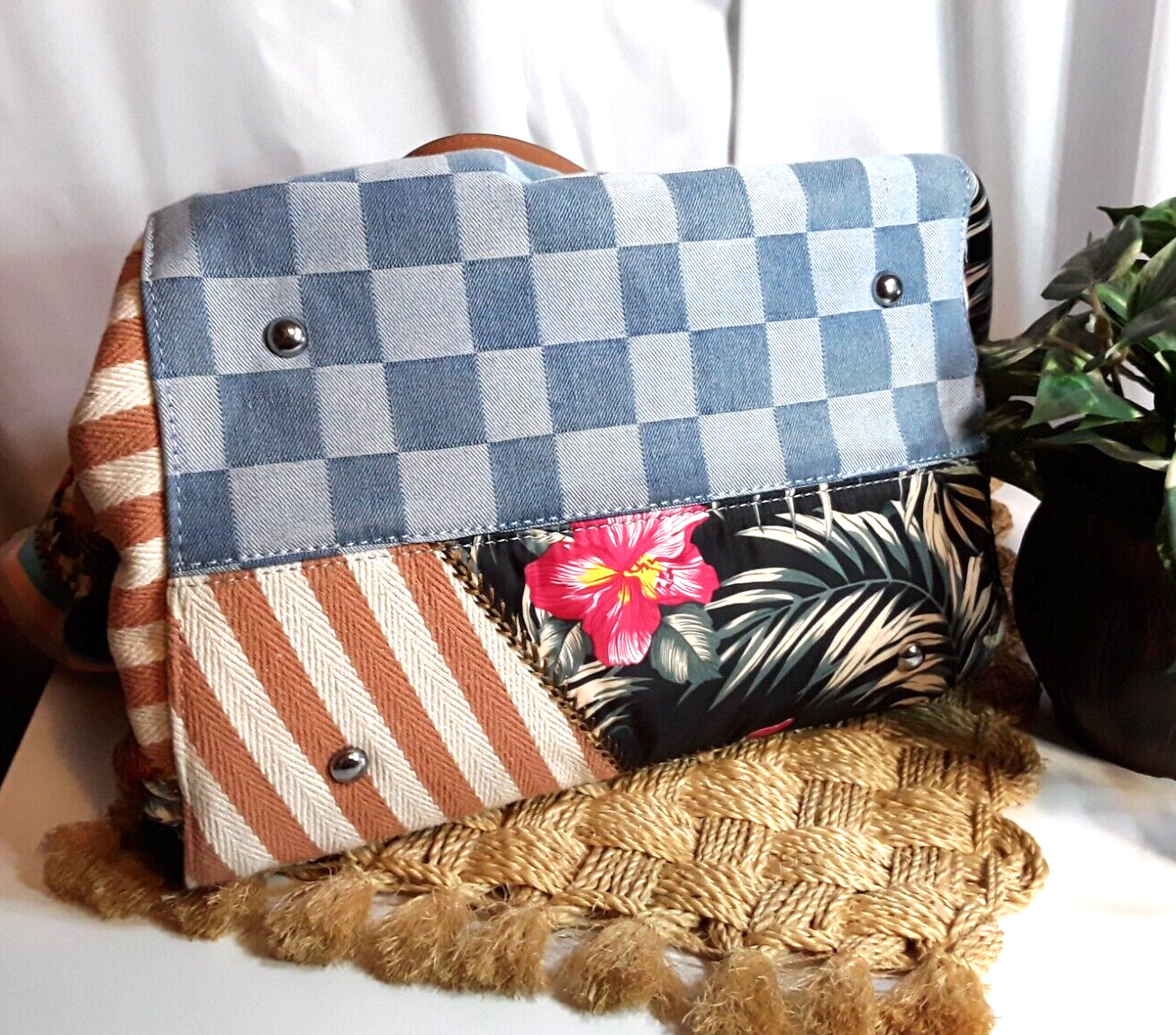 Large Colorful Patchwork Soft Sided Tote Bag ALPI… - image 4