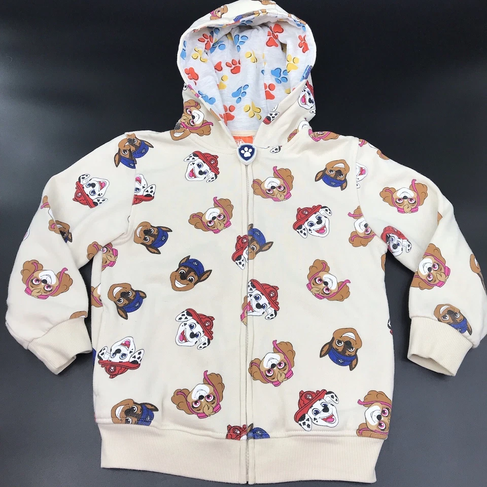 Paw Patrol 卫衣 连帽衫 儿童 棕褐色 带爪子巡逻印花 全拉链 尺寸 7 全新无标签 — 第 3/4 张图片