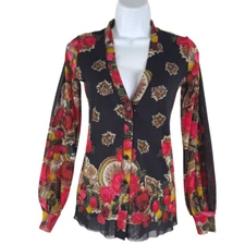 Jean Paul Gaultier Soleil Mesh Blouse Top Small Floral Roses Long Sleeve TP-2997