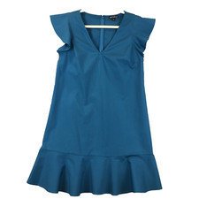 J. Crew Mercantile Womens V-Neck Dress Teal Size 6 Flutter Sleeve & Ruffle Hem
