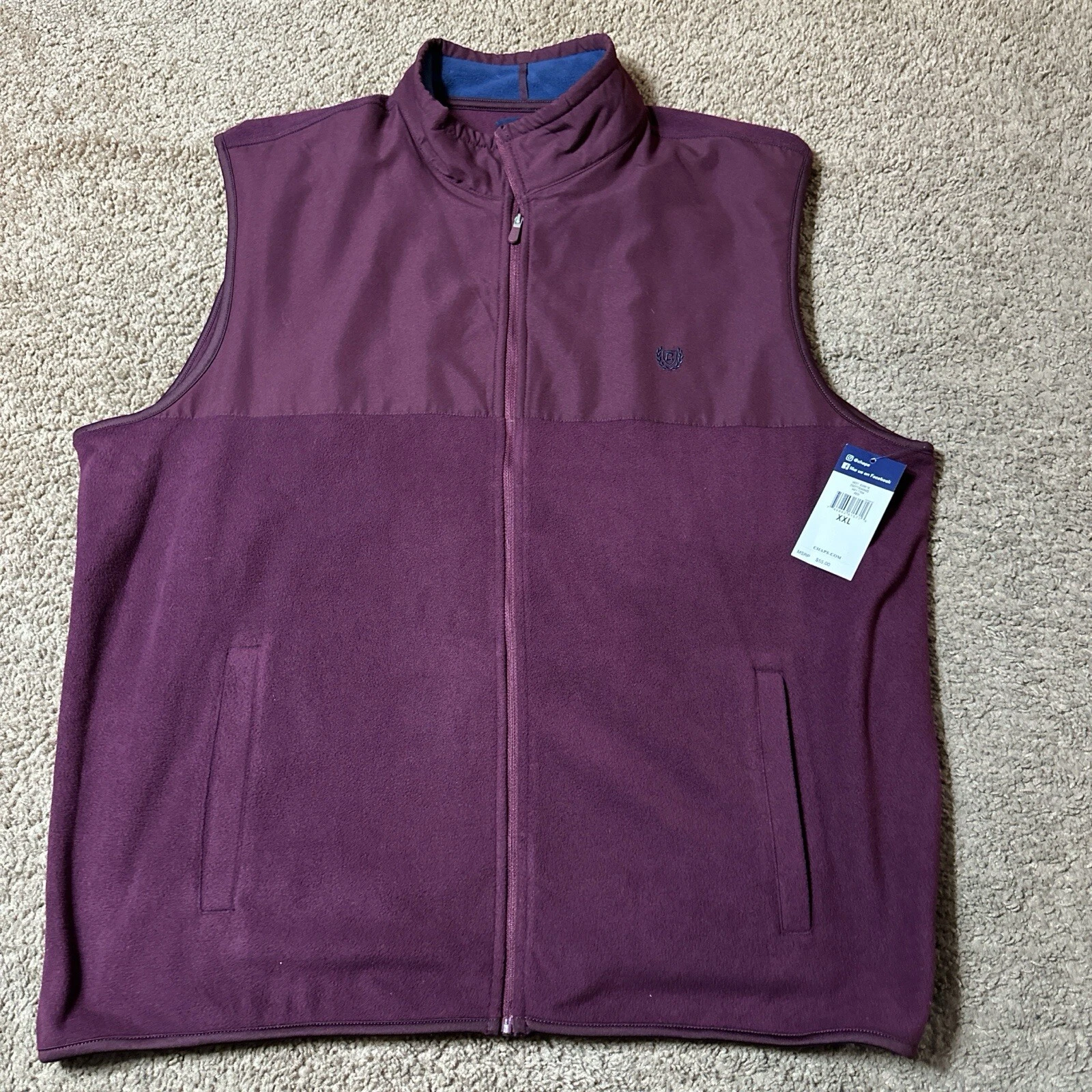 Chaps vest men’s 2XL burgundy navy blue full zip fleece gorpcore hiking new