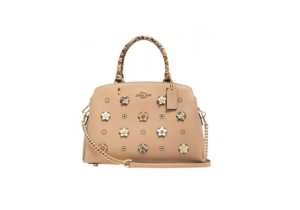 Coach Beige Lillie Triple Compartment Crossbody/Tote With Floral Applique  Detail