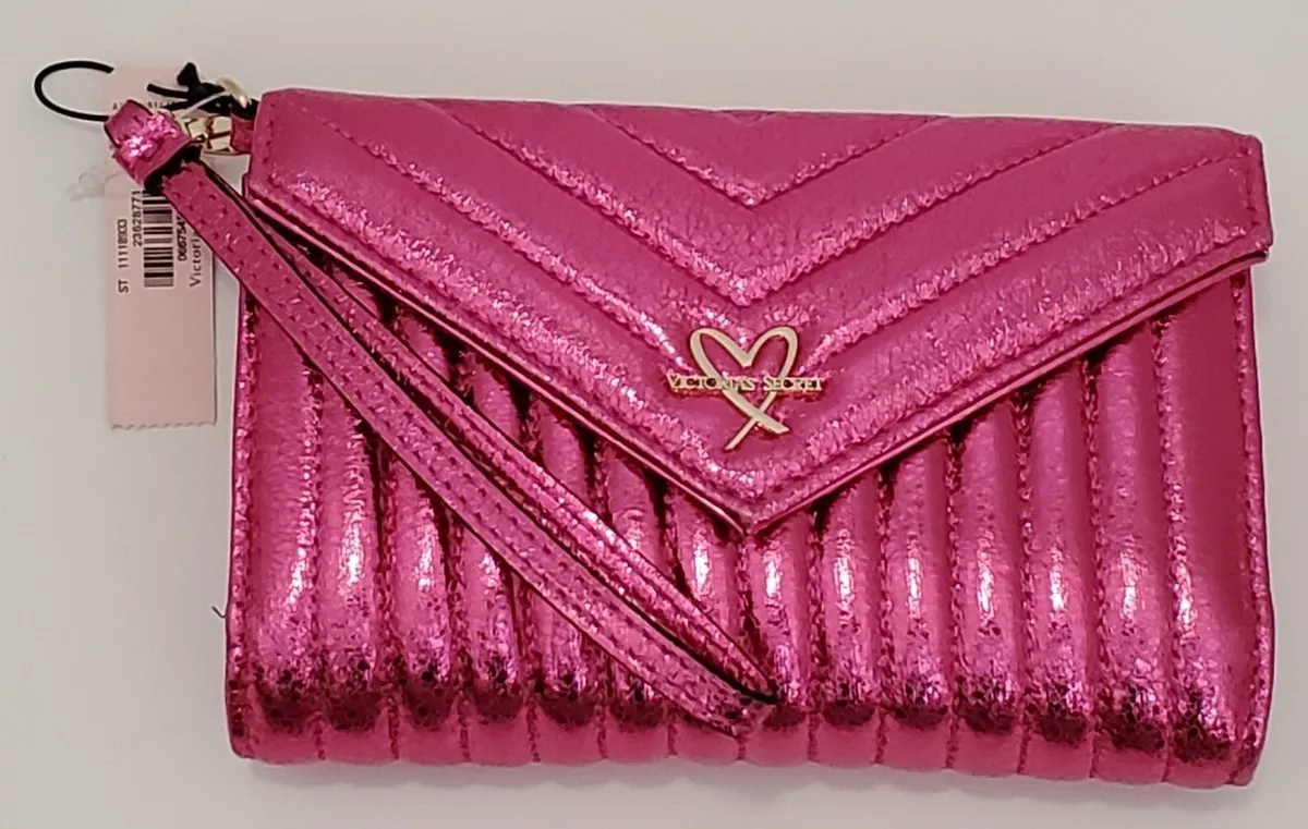 Victoria's Secret Wristlet Metallic Pink V Quilt Phone Cell Case Wallet  Clutch