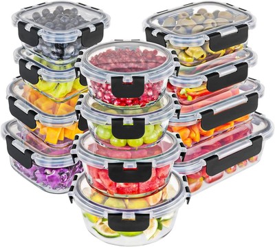Magic Mill Glass Storage Containers with lids Set | Ultimate 24pc Black 