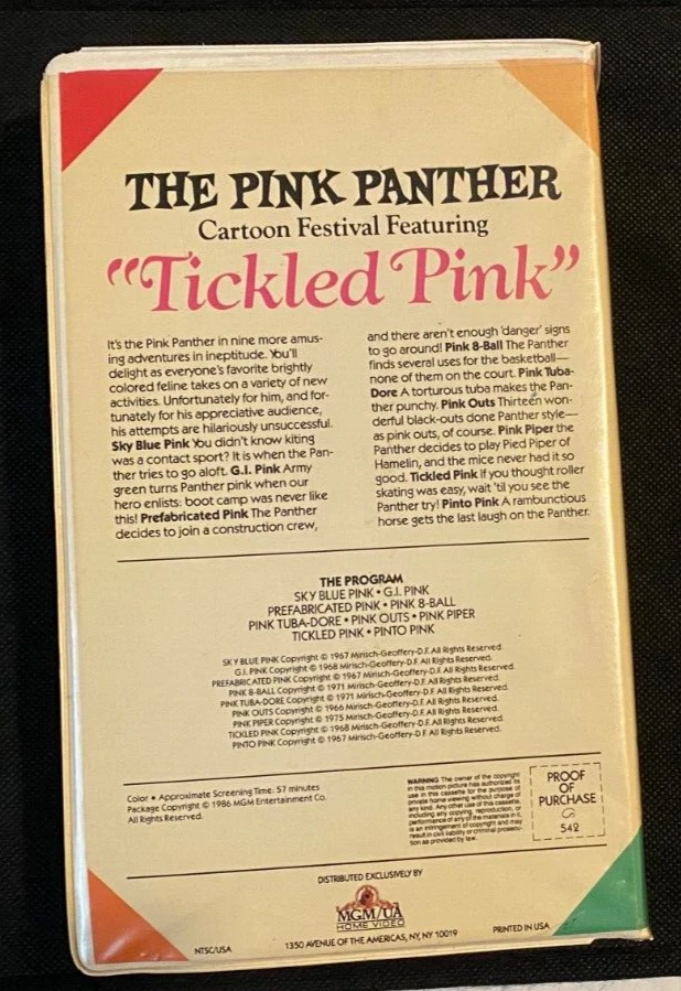 THE PINK PANTHER Cartoon Festival TICKLED PINK VHS 1986 clamshell - Image 4 of 4