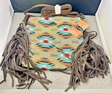 Justin Native Crossbody Bag Purse Fringe Southwest Aztec Jacquard Turquoise New