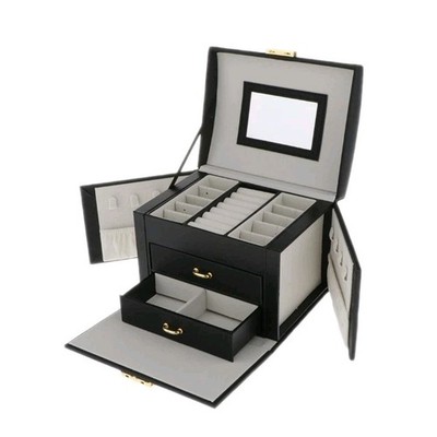 Jewelry Box Organizer Travel Case With Mirror & Removable Trays, Key Lock 3-tier