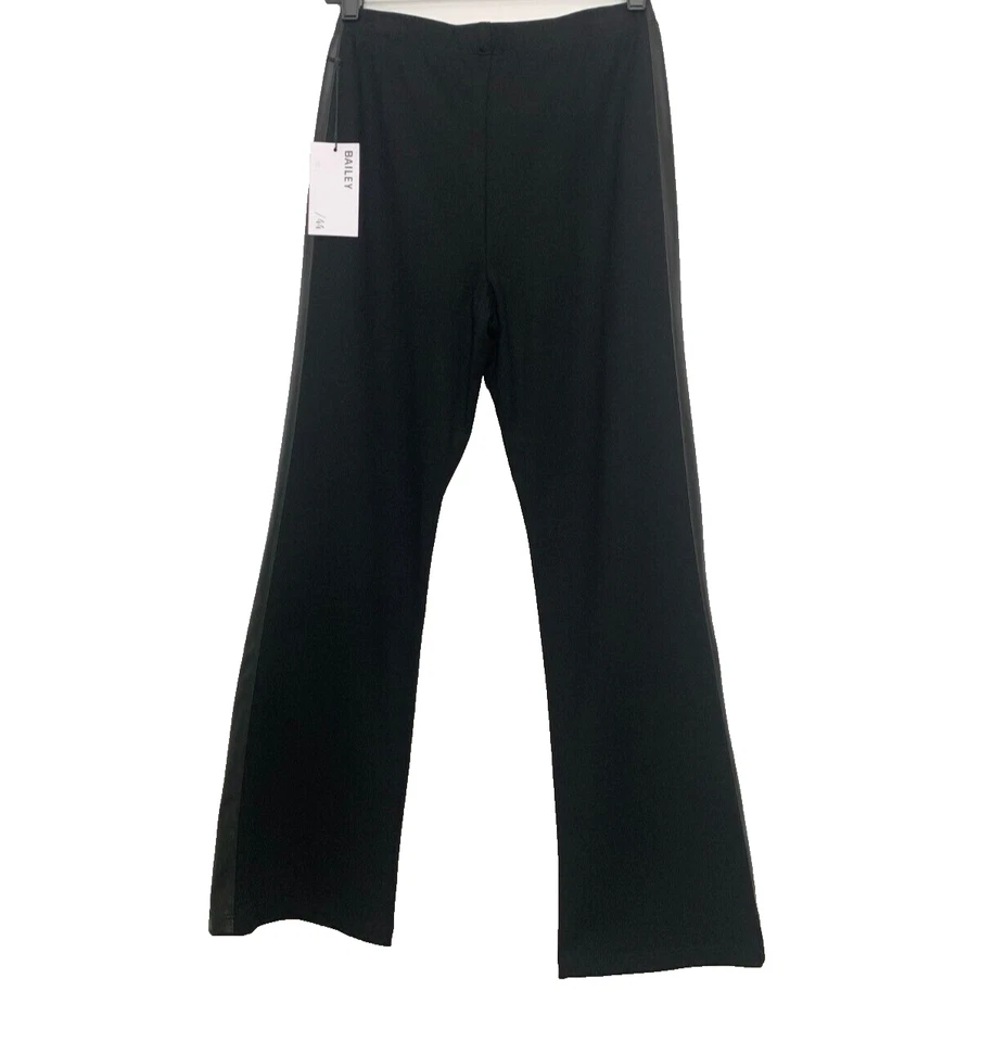 Calça feminina Bailey 44 preta couro sintético perna larga zíper frontal tamanho M nova com etiquetas $248 - Imagem 4 de 4