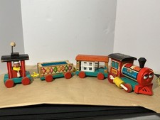 Vintage Fisher Price Huffy Puffy Wooden Train 4 pc Train 1963 WORKING CONDITION