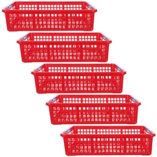 5pcs Stackable Basket - Red Desk Organizer With Handles For A4 Paper