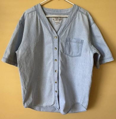 Vision 1 Light Washed Denim Short Sleeve Chambray Shirt Vintage 90s