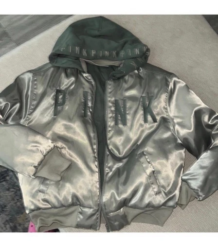 UNDERCOVER VICTORIA'S SECRET Rosa .GIACCA BOMBER CON CAPPUCCIO Verde S edizione limitata