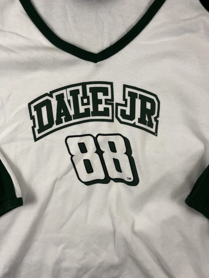Dale Earnhardt Jr Shirt Womens XL Hooded Raglan Green White NASCAR Racing 88 - Image 2 of 4
