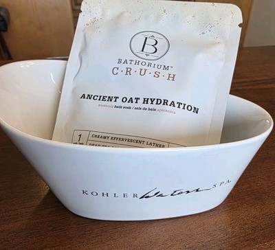 NWT Bathorium Ancient Oat Hydration Crush bath soak with Kohler Waters Spa bowl