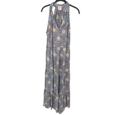 Karma Highway Maxi Dress Womens One Size Blue Paisley Floral Halter Tiered Silky