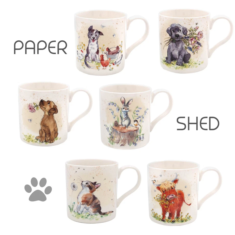 LESSER & PAVEY Fine China Mugs Paper Shed Collection Animal Floral Print Coffee Cups Gift Idea