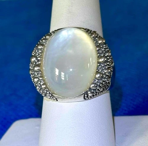 Michael Dawkins Starry Night Mother of Pearl & Sterling Silver Ring  Sz. 8