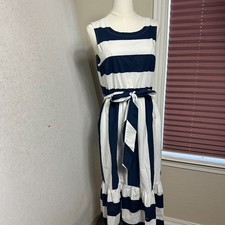 J.Crew Factory Striped poplin midi dress Navy White sz 8 nautical old money