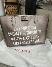 GUESS Grey Pebbled Faux Leather Logo Tote Bag Large Zip Inner Pockets Dust Bag