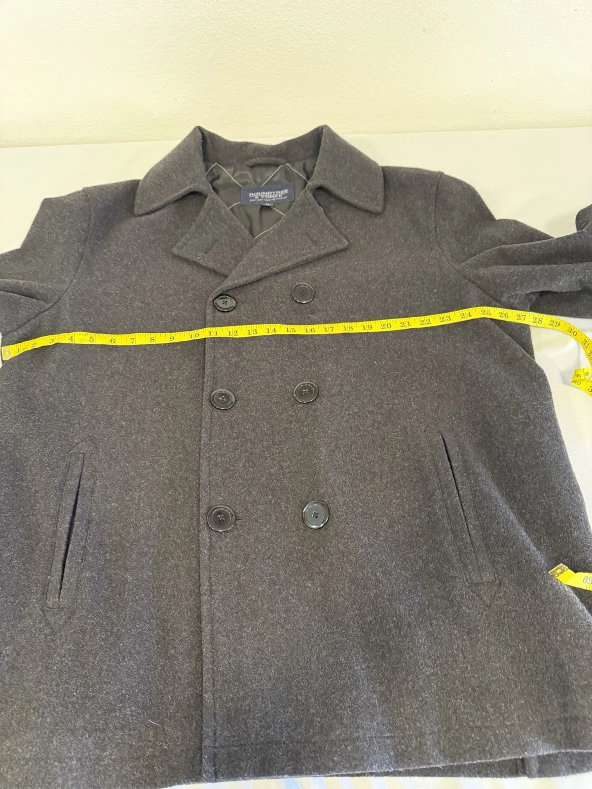 Roundtree & Yorke Men's Grey Wool Blend Peacoat Double Breasted Jacket Size XL - product detail image 3