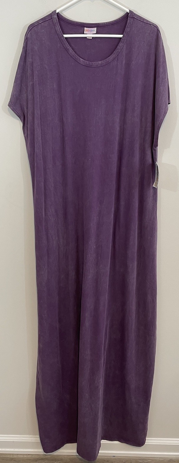 NEW LuLaRoe Maria Maxi Dress womens sz 3XL purple acid wash short sleeve