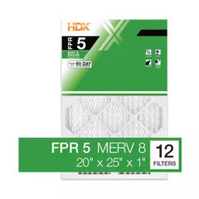 HDX 20x25x1 Standard Pleated Furnace Air Filter FPR 5 MERV 8 12-Pack HVAC AC