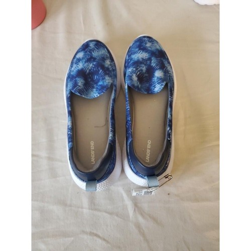 Lands End Womens Gatas Comfort Shoes Blue Moc Toe Wedge Heels Slip On 6 - Afbeelding 1 van 6
