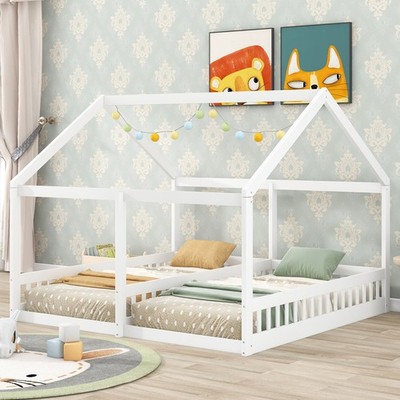Twin Size House Platform Beds Two Shared Beds White