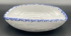 Vintage Polish (?) Pottery Sponge Bowl Curved Inward Edge Red And Blue Flowers — photo 3
