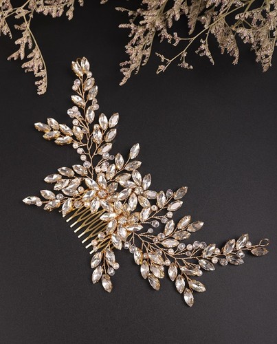 Handgefertigtes Kristall Hochzeit Haarteil Kamm Braut Voll Strass Haarschmuck - Bild 37 von 64