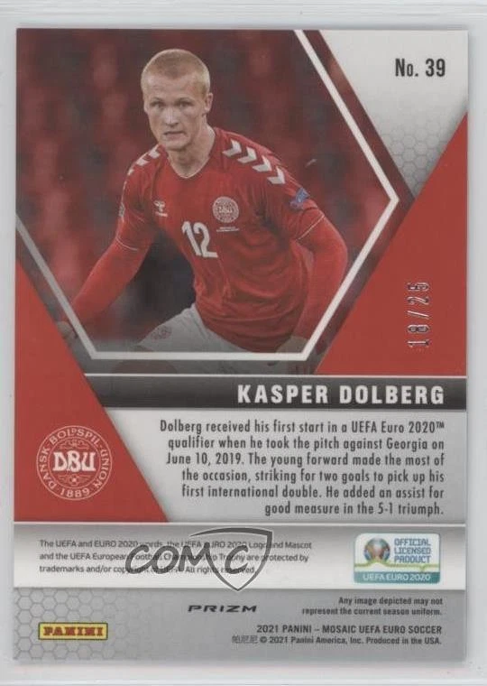 2021 Panini Mosaic UEFA Euro 2020 White Circles Prizm /25 Kasper Dolberg #39 - Image 2 of 2