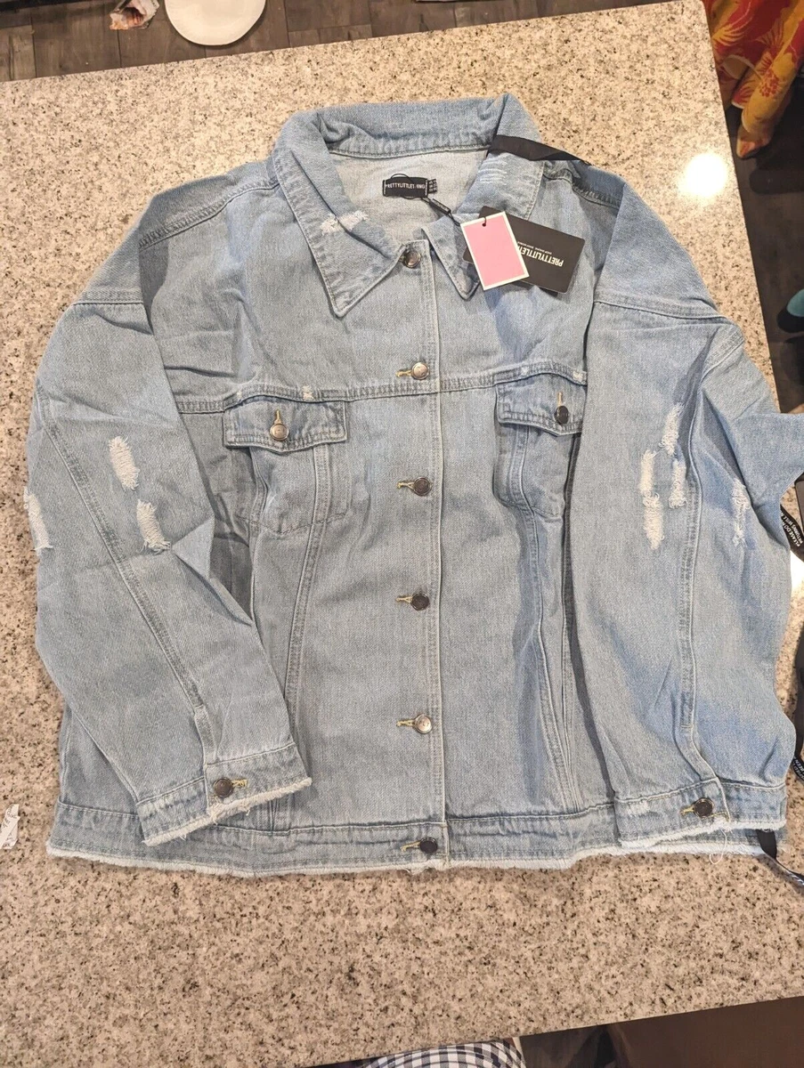 PLT Plus Light Was Distressed Oversized Denim Jacket US 18 Sold