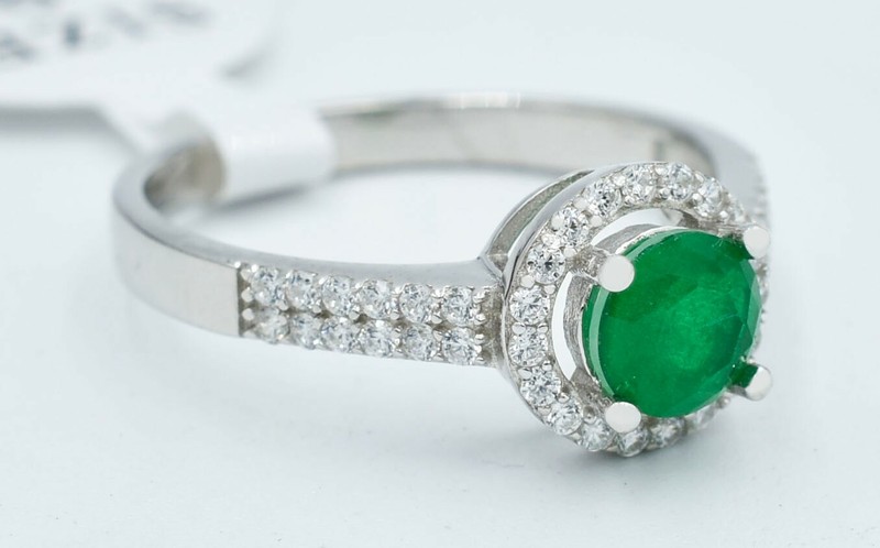 GENUINE 0.95 Cts EMERALD & WHITE SAPPHIRE RING .925 Sterling Silver -Made in USA