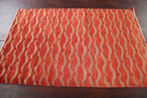 Zeitgenössischer Gabbeh Kashkoli orientalischer handgeknüpfter Flächenteppich geometrische Wolle 4'x6' - Bild 9 von 12