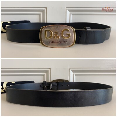 Authentic Dolce & Gabbana Black Leather Gold/Silver D&G Logo